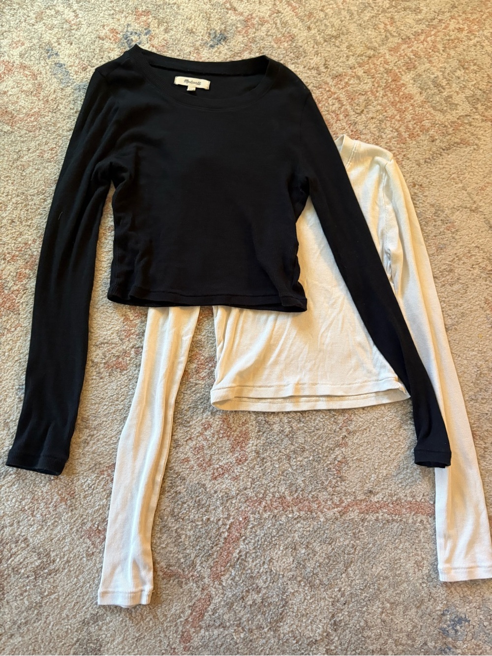 Pair of Long Sleeve Madewell Crop T-Shirts Black & White XXS